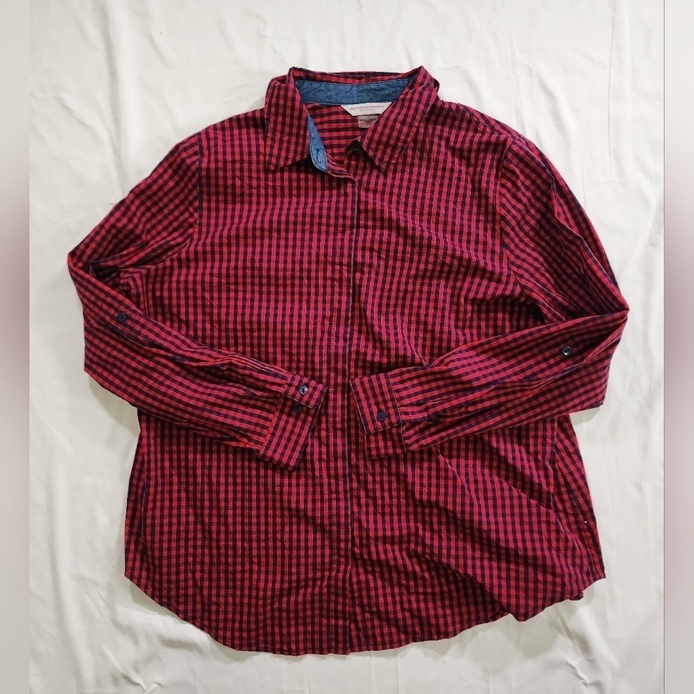 Allison Daley Women Button Up Buffalo Plaid Collared Casual Blouse 16W